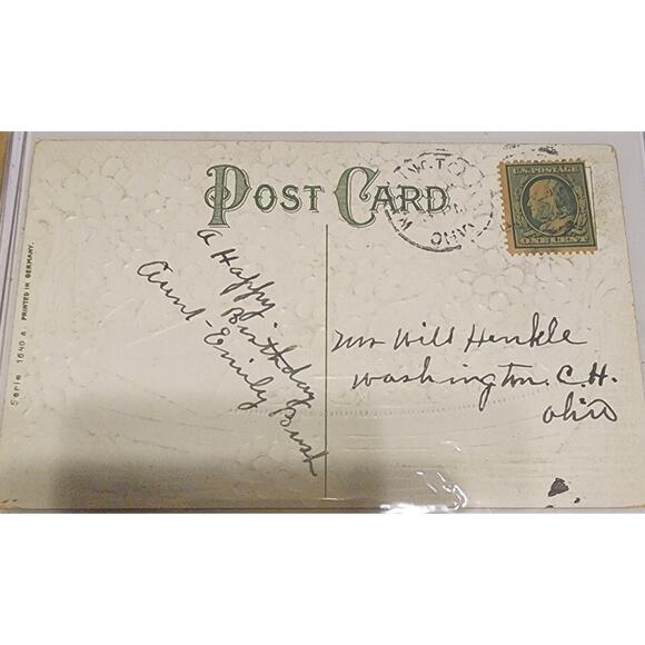 Lot Of Four Vintage Antique Embossed Postcards Flowers Birthday Boats - Picture 8 of 9